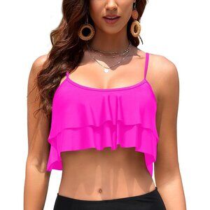 Tempt Me Ruffled Bikini Top Flounce Swimsuit for Women Bathing Suit Top Only
